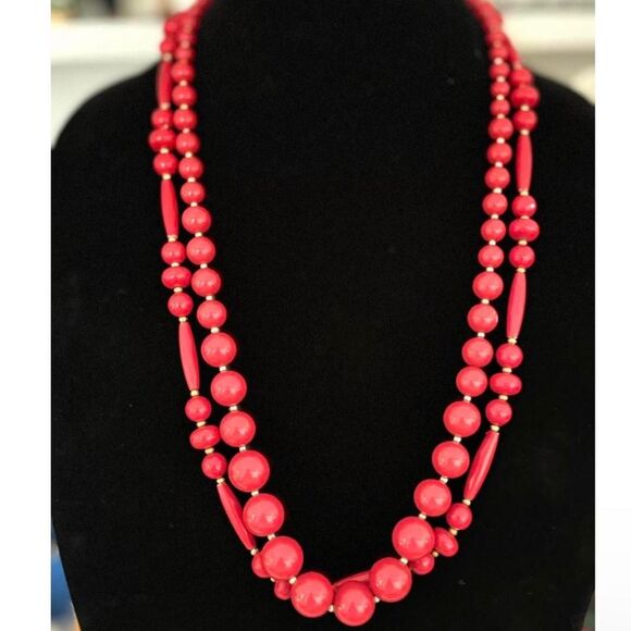 Vintage Red & Gold Tone Beaded Necklace (Bundle of 2) - Picture 1 of 2